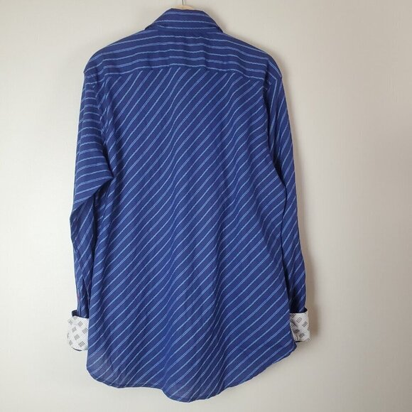 Robert Graham Shirt Mens XL Flip Cuff Blue Check Long Sleeve Button Up Cotton - Picture 15 of 15